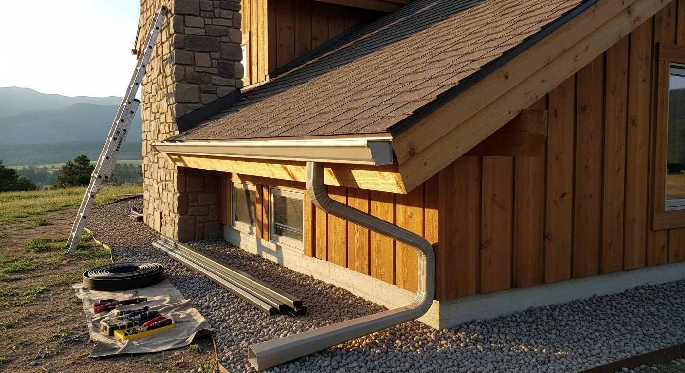 New gutter system installed on residential roofline