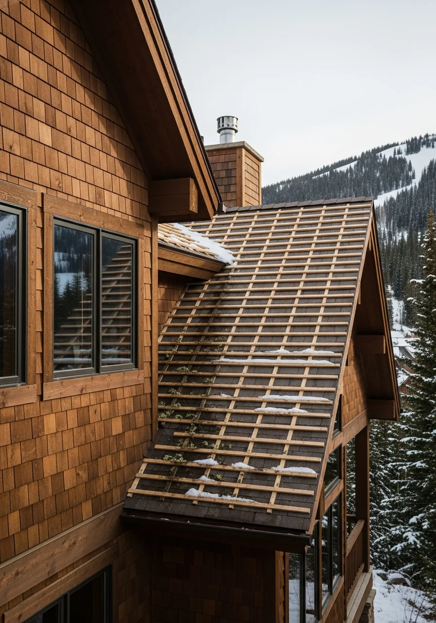 Breckenridge property exterior showing mountain resort architecture, deck or outdoor space, and surrounding peaks.