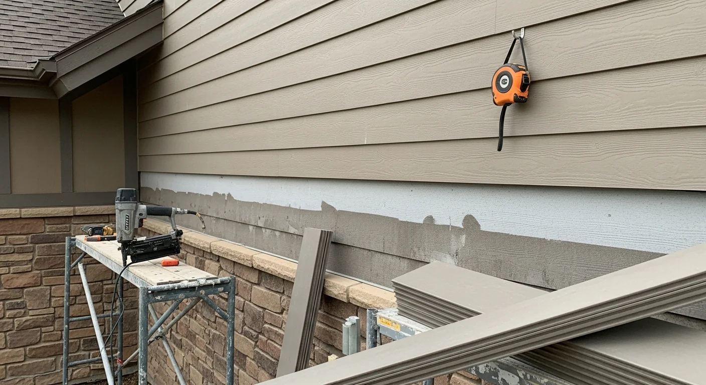 Freshly installed residential siding on a mountain home in Bailey, CO, with pine trees and a sloped lot visible in the background. The new exterior panels show clean lines and no gaps, replacing aged and weathered siding on a two-story cabin-style house.