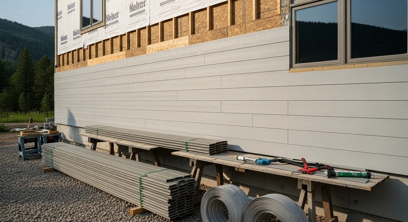 Freshly installed siding on a mountain home in Bailey, CO, with pine trees and a wooded hillside visible in the background. The new exterior panels show clean lines and tight seams suited for high-elevation Colorado weather.